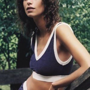 Blue ZARA never worn crop top with white detailing, bralette/crop top